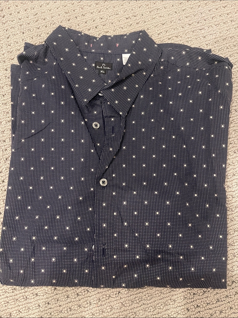 Paul Smith Navy Button-Down Shirt with White Dot Pattern